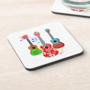 Tropical Island Ukulele Player Music Coaster