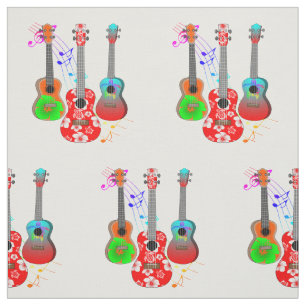 Tropical Island Ukulele Player Music Fabric