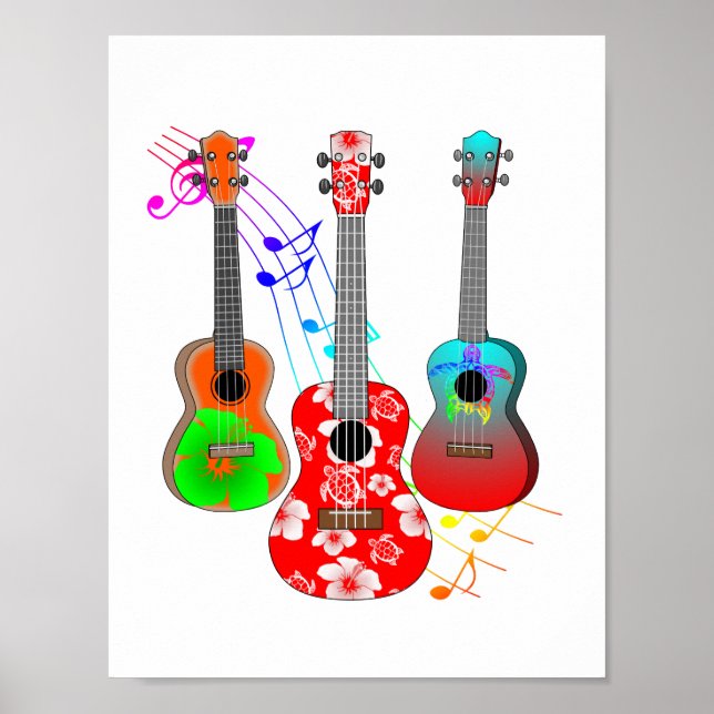 Tropical Island Ukulele Player Music Poster (Front)