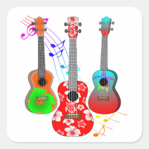 Tropical Island Ukulele Player Music Square Sticker
