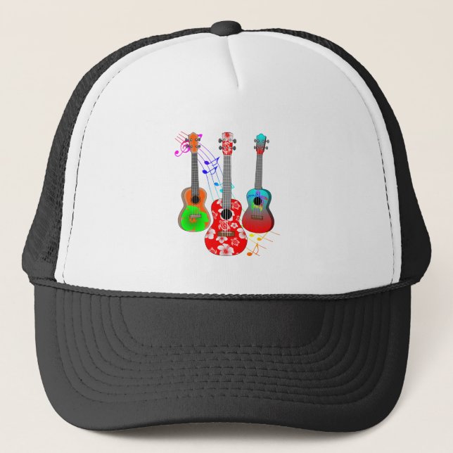 Tropical Island Ukulele Player Music Trucker Hat (Front)