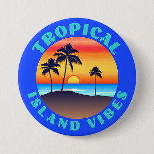 Tropical Island Vibes, Sunset with Palm Trees 7.5 Cm Round Badge