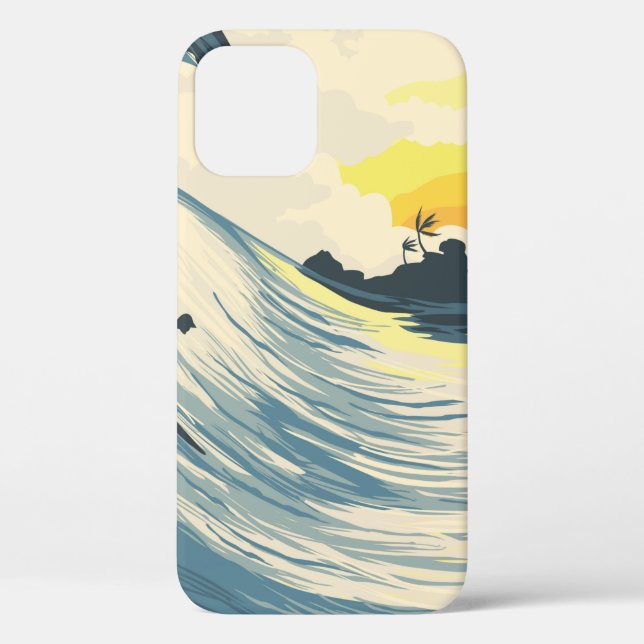 Tropical island wave and surfer at sunset Case-Mate iPhone case (Back)