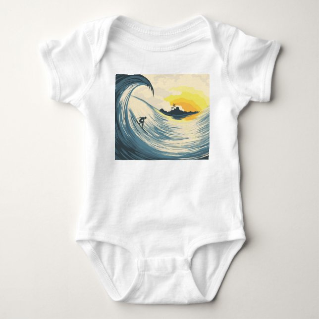 Tropical island, wave, surfer sunset. baby bodysuit (Front)