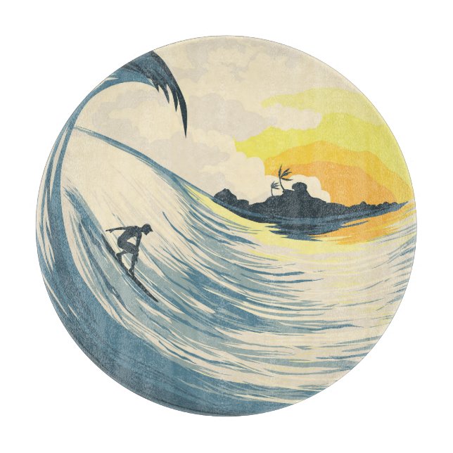 Tropical island, wave, surfer sunset. cutting board (Front)