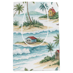 TROPICAL ISLAND WITH A BEACH HUT & TREES MEDIUM GIFT BAG