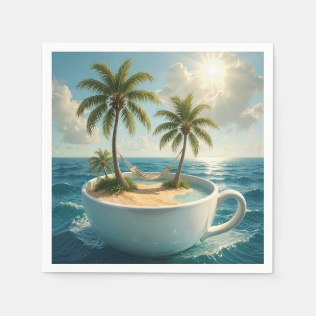Tropical Island With Hammock in a Teacup Napkin (Front)