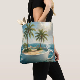 Tropical Island With Hammock in a Teacup Tote Bag