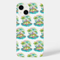 Tropical Island with Palm Trees and Rainbow