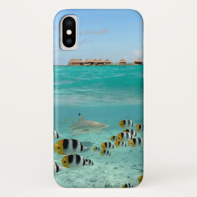 Tropical island with shark iphone X case (Back)