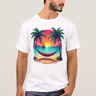 Tropical Island with sunset Travel  Illustration T-Shirt