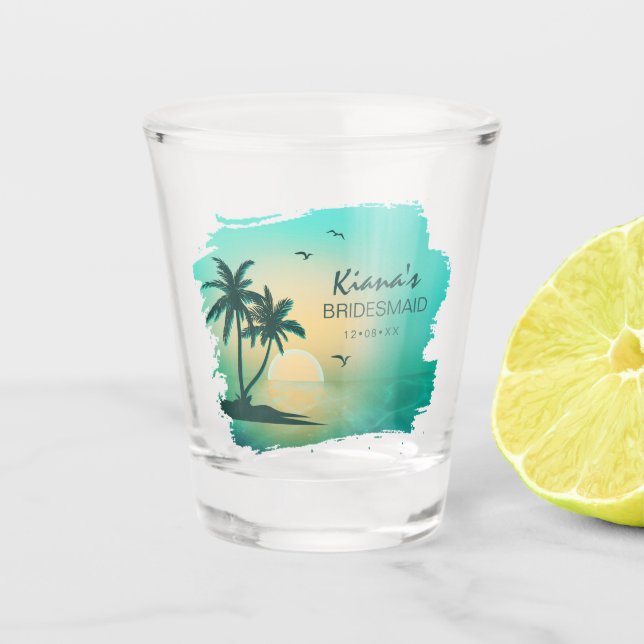 Tropical Isle Bridesmaid/Maid of Honour Teal ID581 Shot Glass (Front)
