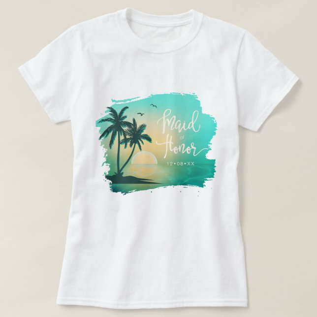 Tropical Isle Maid of Honour Teal ID581 T-Shirt (Design Front)