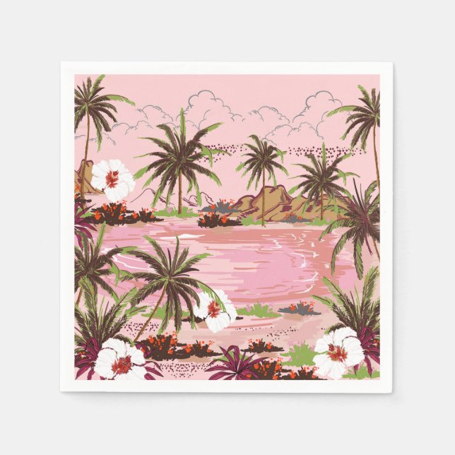 Tropical Isle Palms Plants and Pink Sea Napkin (Front)