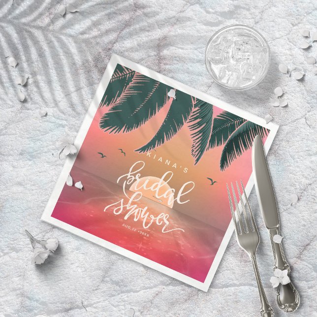 Tropical Isle Sunrise Bridal Shower Pink ID581 Napkin (Creator Uploaded)