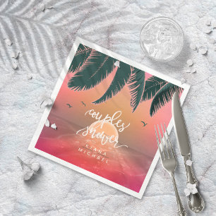 Tropical Isle Sunrise Couple's Shower Pink ID581 Napkin