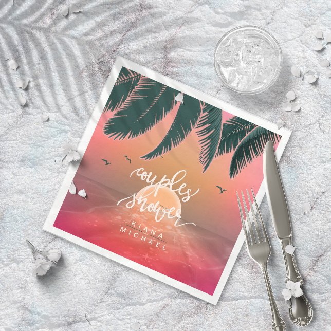 Tropical Isle Sunrise Couple's Shower Pink ID581 Napkin (Creator Uploaded)