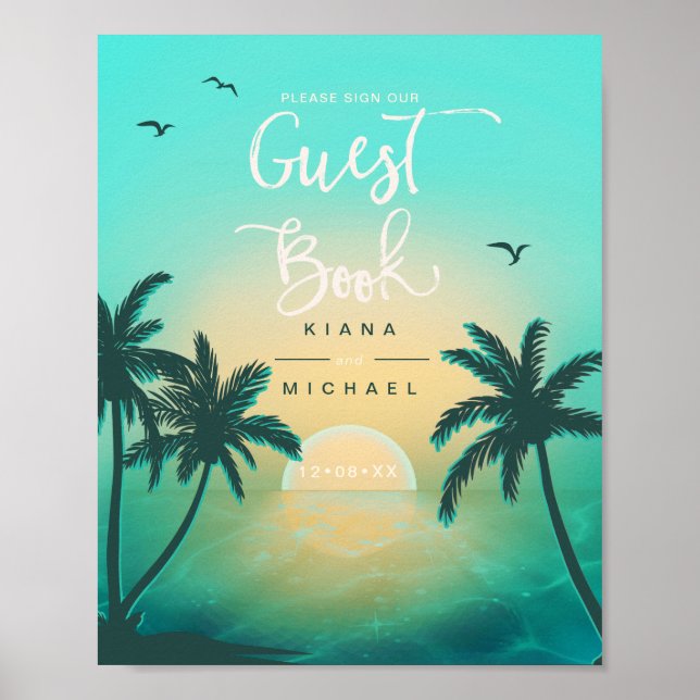 Tropical Isle Sunrise Guest Book Teal ID581 (Front)
