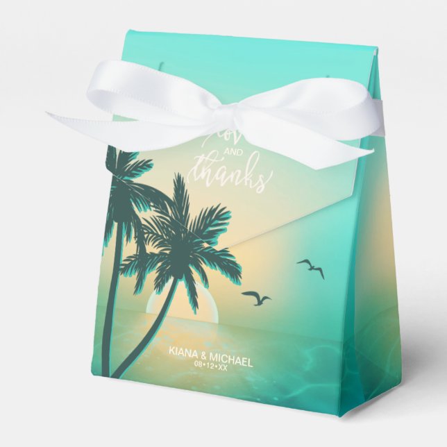 Tropical Isle Sunrise Love and Thanks Teal ID581 Favour Box (Front Side)