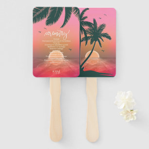 Tropical Isle Sunrise Wedding Ceremony Pink ID581 Hand Fan