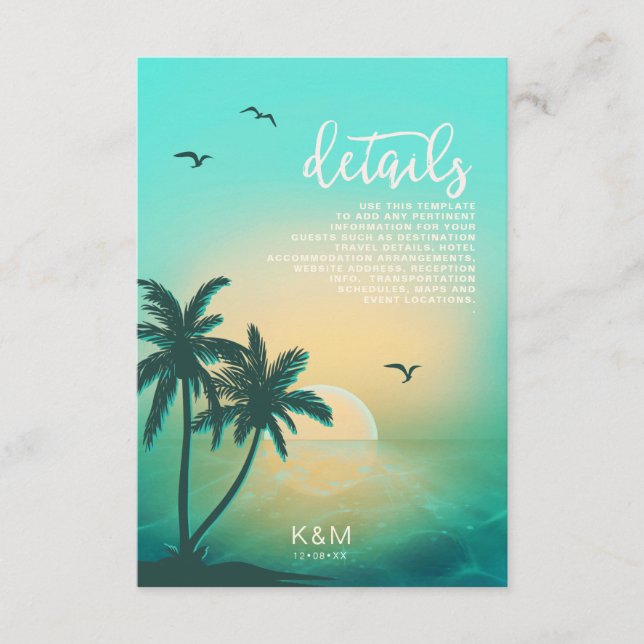 Tropical Isle Sunrise Wedding  Details Teal ID581 Enclosure Card (Front)