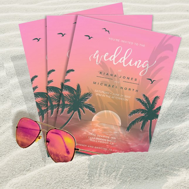 Tropical Isle Sunrise Wedding Pink L2 ID581 Invitation (Creator Uploaded)
