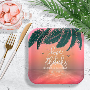Tropical Isle Sunrise Wedding Pink V2 ID581 Paper Plate