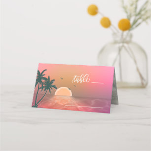 Tropical Isle Sunrise Wedding Table Pink ID581 Place Card