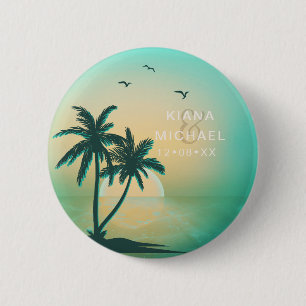 Tropical Isle Sunrise Wedding Teal ID581 6 Cm Round Badge