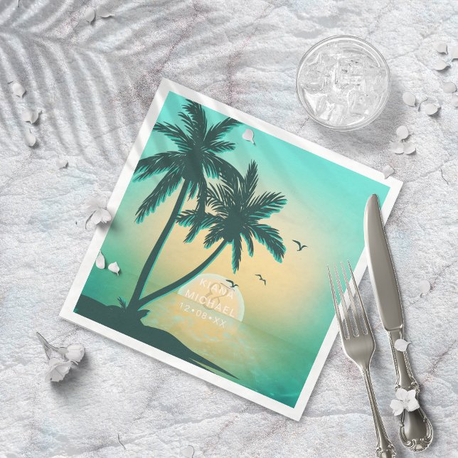 Tropical Isle Sunrise Wedding Teal ID581 Napkin (Creator Uploaded)