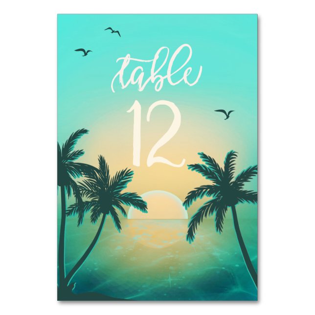 Tropical Isle Sunrise Wedding Teal ID581 Table Number (Front)