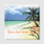 Tropical Jamaican Hawaiian Wedding Favour Keepsake Magnet<br><div class="desc">This tropical wedding magnet is easy to customise with your own text and font preferences. Matching customisable save the date announcements, invitations, postcards, RSVP cards and stickers are also available for this design. If you need help, have questions or would like other coordinated products to match this magnet, contact me:...</div>