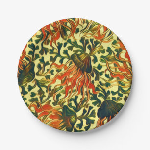 Tropical Jellyfish Underwater Ocean Sea Fine Art Paper Plate