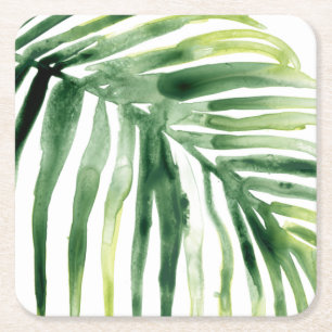 Tropical Jewel Leaf Square Paper Coaster