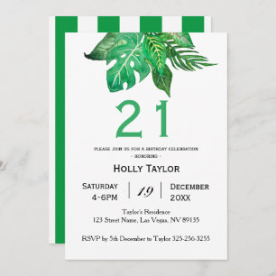 Tropical Jungle 21st Birthday Invitation