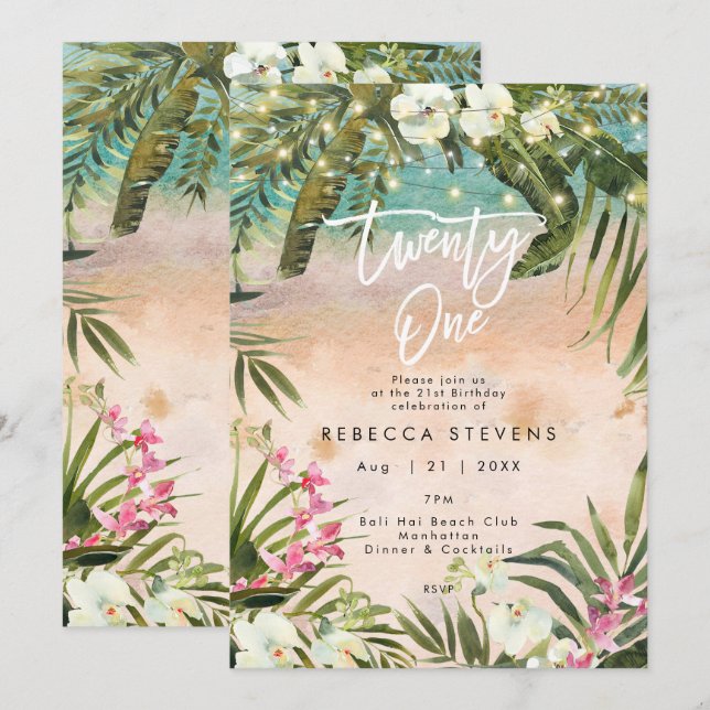 tropical jungle 21st birthday invitation (Front/Back)