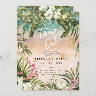 tropical jungle 21st birthday invitation