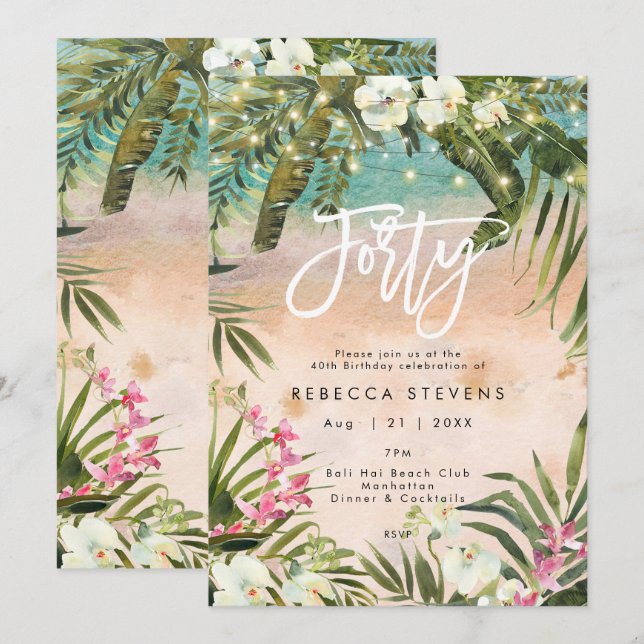 tropical jungle 40 forty birthday invitation (Front/Back)