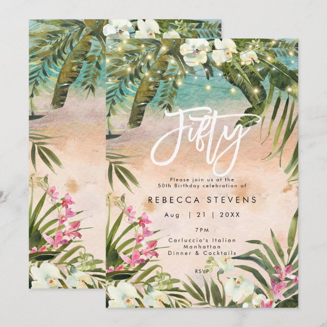 tropical jungle 50 fifty birthday invitation (Front/Back)