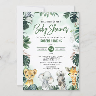 Tropical Jungle Animal Safari Boy Baby Shower Invitation