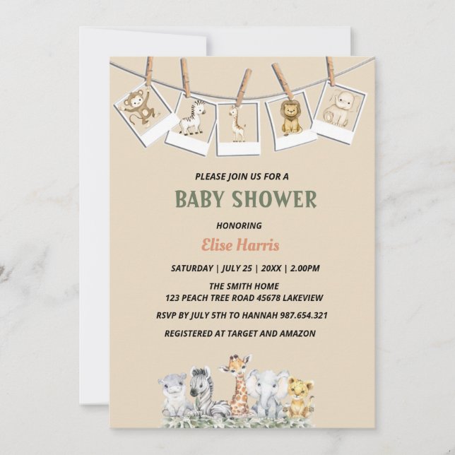 Tropical Jungle Animals Boy Baby Shower  Invitation (Front)
