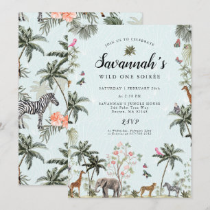 Tropical Jungle Animals   Girl Wild One Birthday Invitation