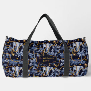 Tropical Jungle Animals Gold Chains Luxury Travel Duffle Bag