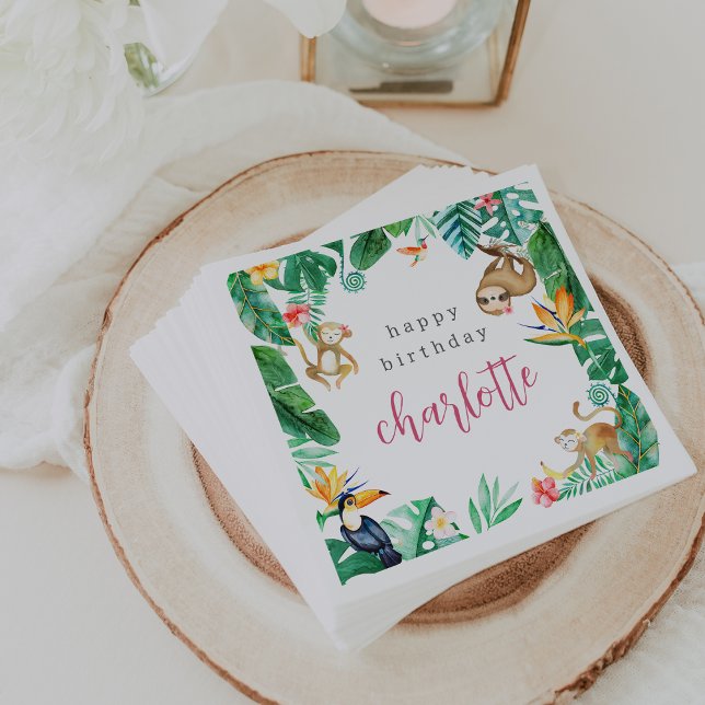 Tropical Jungle Animals Kids Birthday Party Napkin (Creator Uploaded)