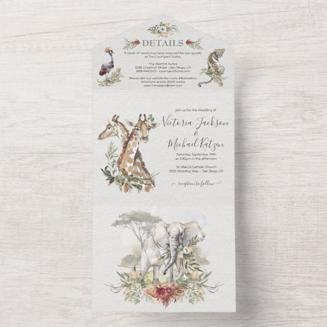 Tropical Jungle Animals Wedding All In One Invitation (Inside)