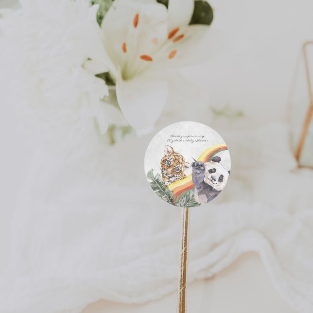 Tropical Jungle Baby Animals | Baby Shower Classic Round Sticker (Creator Uploaded)