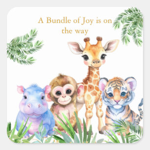 Tropical Jungle Baby animals Square Sticker