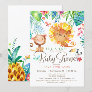 Tropical Jungle Baby Shower, Boy or Girl Invitation