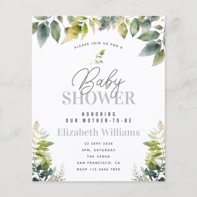 Tropical Jungle Baby Shower Budget Invitation (Front)