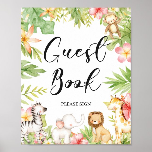 Tropical Jungle Baby Shower Guest Book Sign (Front)